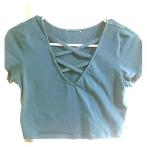 Teal, short-sleeved crop-top